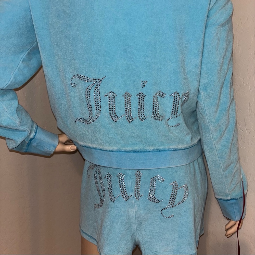 JUICY COUTURE Big Bling Terry Track Suit Jacket and Shorts in Wave Size XL NEW - Picture 10 of 17
